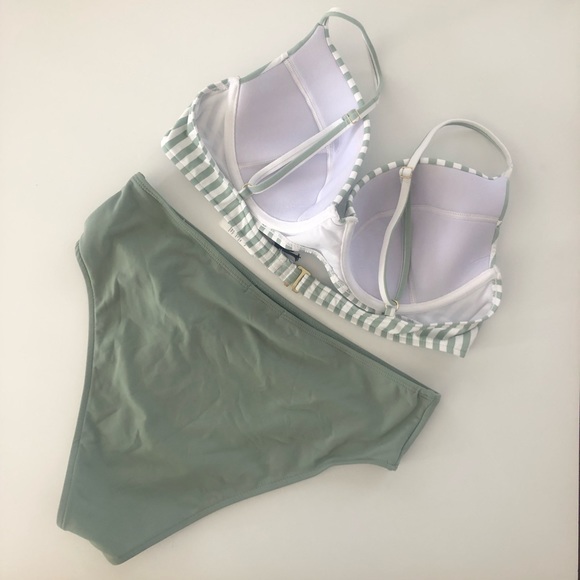 Onia x WeWoreWhat 2pc Bikini Jadeite Striped Lydia Top & Emily Bottom L NWT - Picture 4 of 9